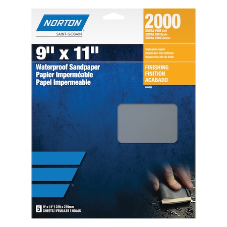 Norton Abrasives 9 x 11 In. Black Ice Paper WP Sheet T401 Silicon Carbide 1000 Grit, 5PK 7660700494